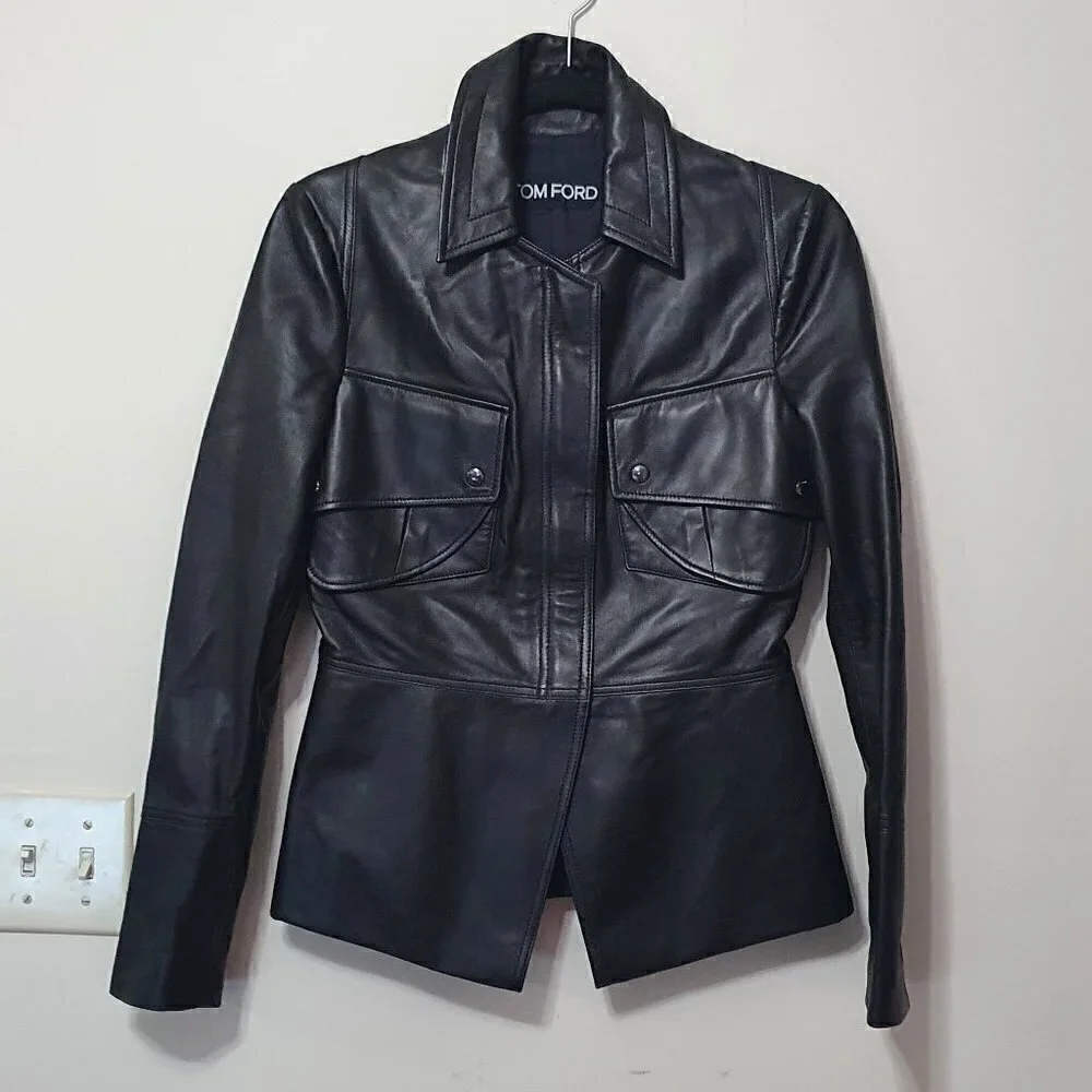 Tom Ford Peplum Leather Moto Jacket
